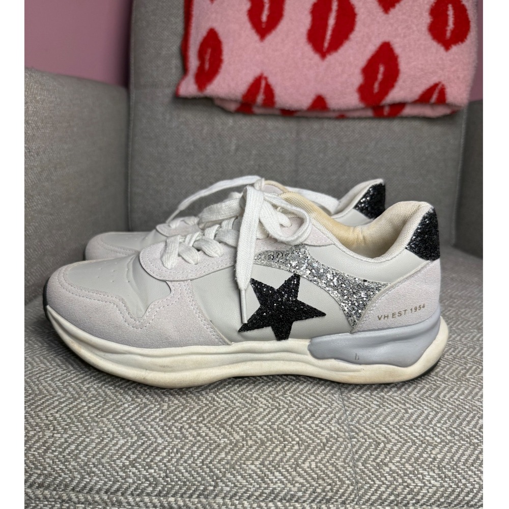 Vintage Havana Womens Run Sneakers White Grey Silver Glitter Star Shoes Size 9